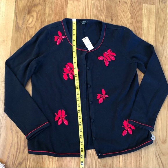 Talbots Embroidered Strawberry Sweater Cardigan NWT Navy Blue Size MP - Picture 9 of 9